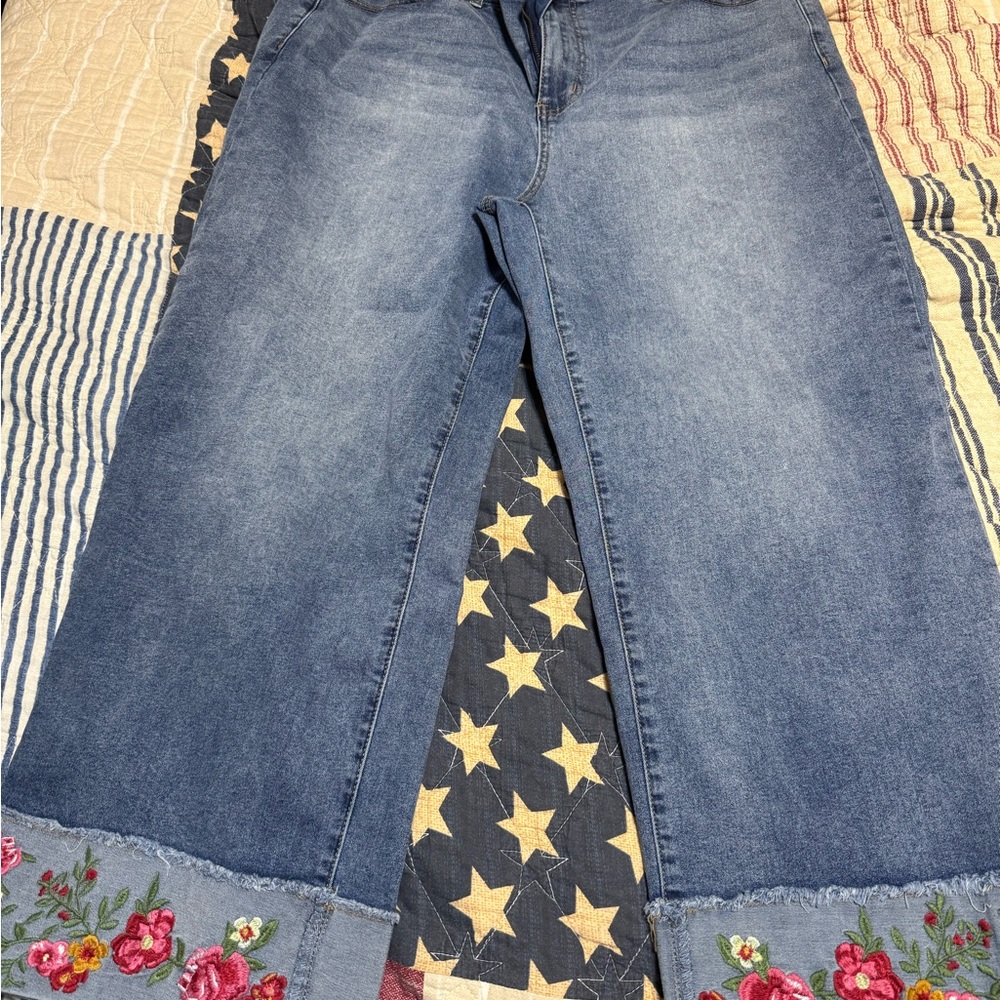 Oak & Vine Embroidered Blue Jeans